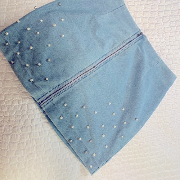 Beaded Mini Denim Skirt - Picture 4 of 7